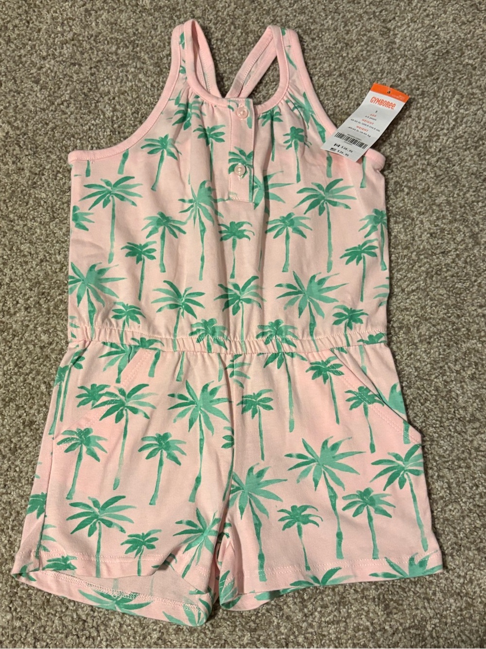 NWT Gymboree Pink Palm-Print Girls Romper - Green Palm Motif